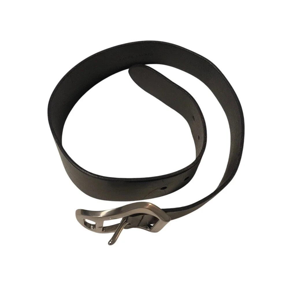 Ralph Lauren Belt Mens Black Solid Single-Prong Buckle Logo Size S